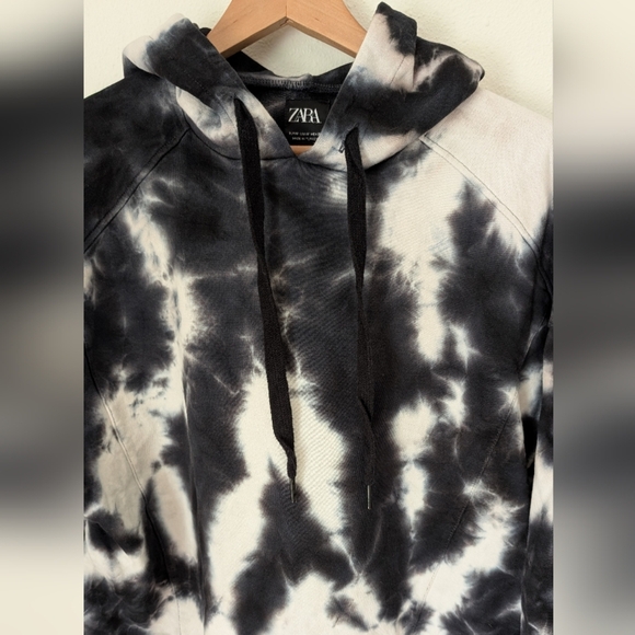 ZARA Black White Tie Dye Hoodie Loose Relaxed Hooded Sweatshirt Top Size M - Picture 5 of 6